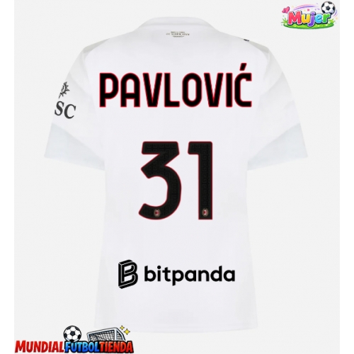 Camiseta AC Milan Strahinja Pavlovic #31 Segunda Equipación Replica 2026-27 para mujer mangas cortas
